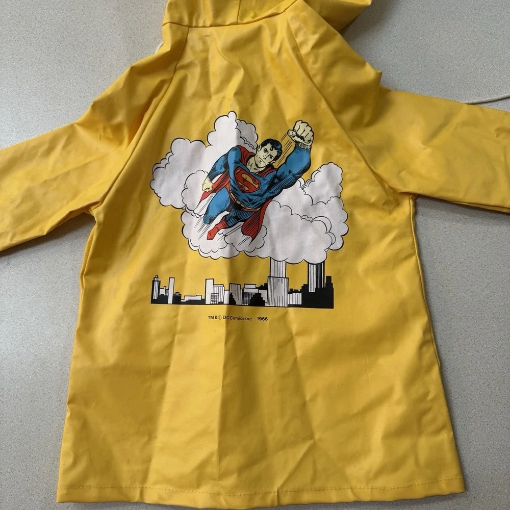 Vintage Fabil DC Comics Superman Graphic Hooded Zip Rain Coat Yellow Youth 2T
